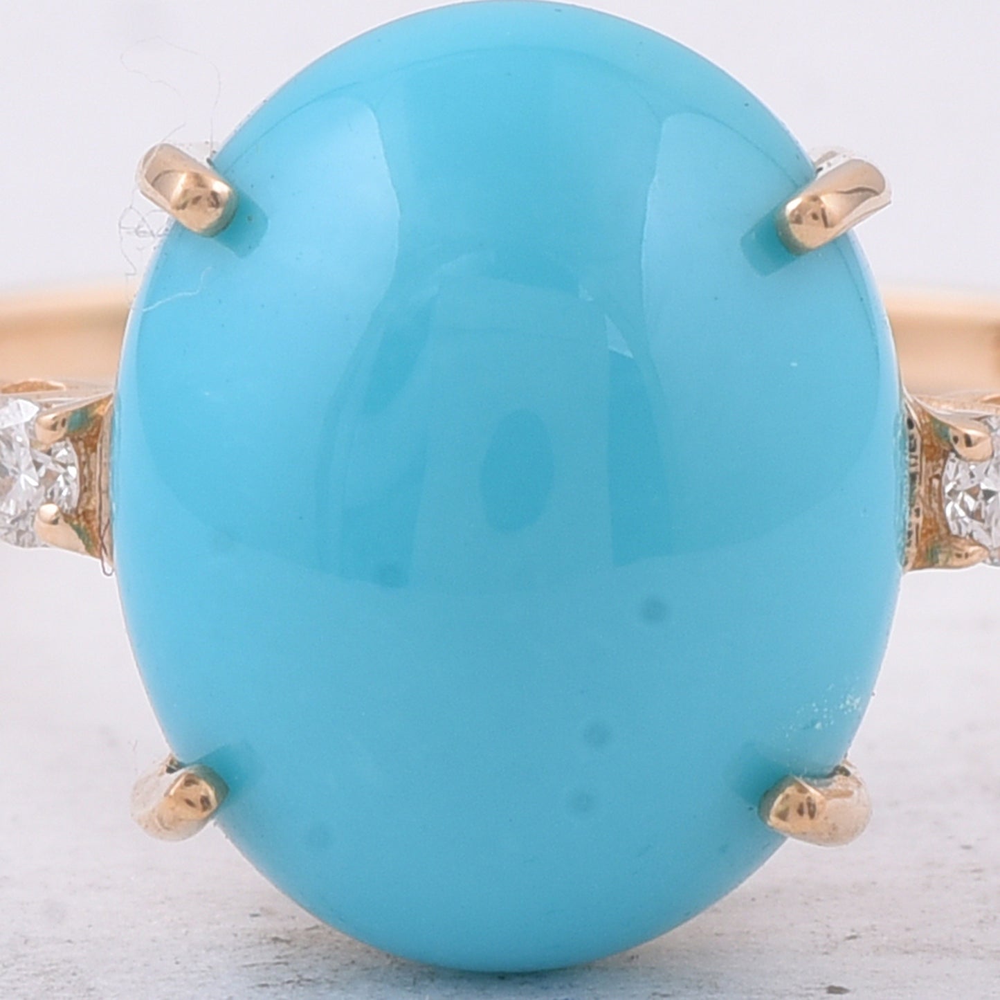 3.17 Ct Oval Cabochon Cut Natural Turquoise 14K Gold Ring