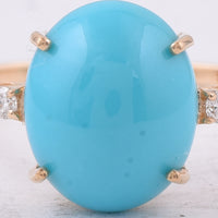 3.17 Ct Oval Cabochon Cut Natural Turquoise 14K Gold Ring