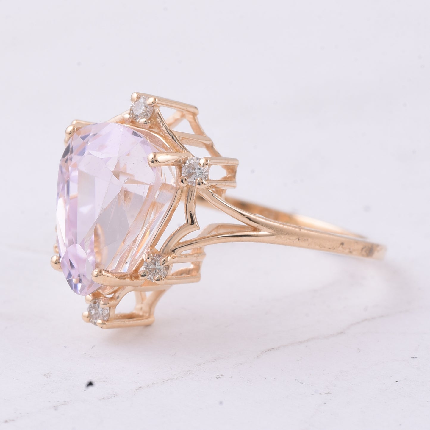 4.89 Ct Pear Natural Kunzite 14K Gold Ring