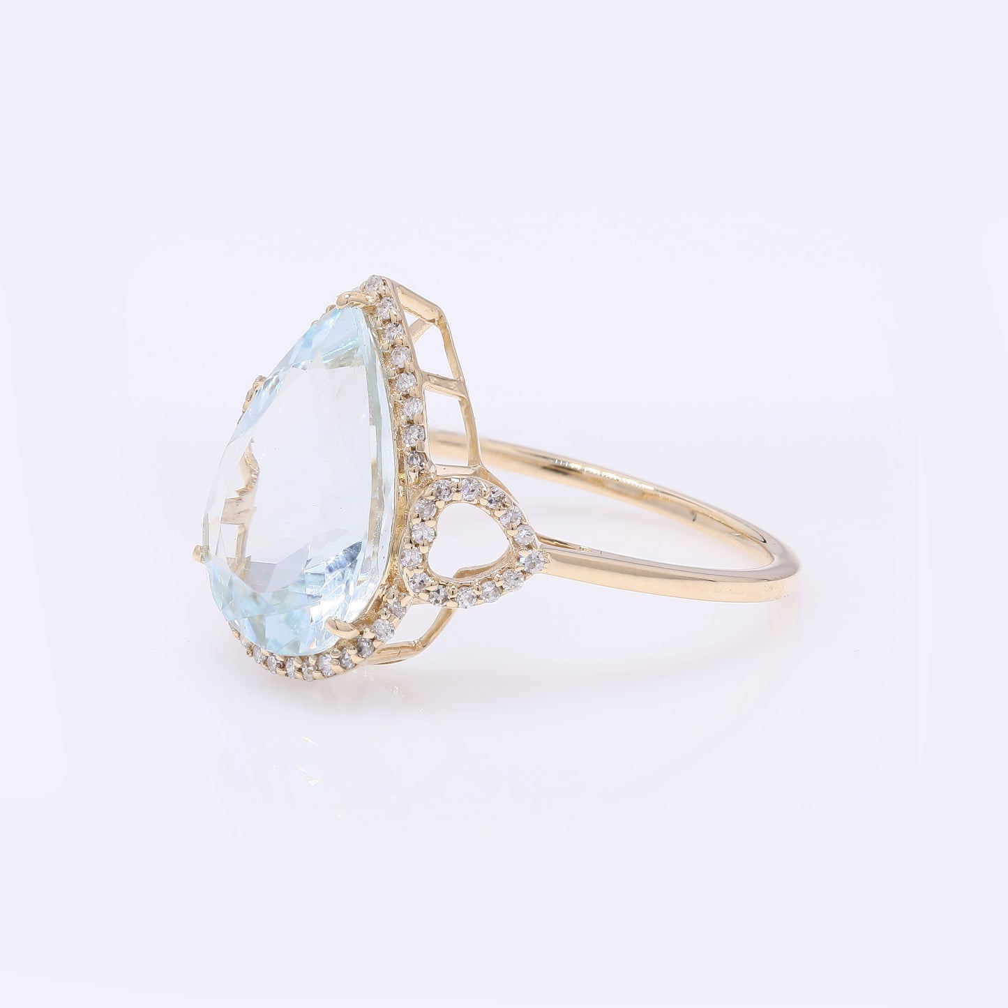 3.87 Ct Pear Mixed Cut Natural Beryl Aquamarine 14K Gold Ring