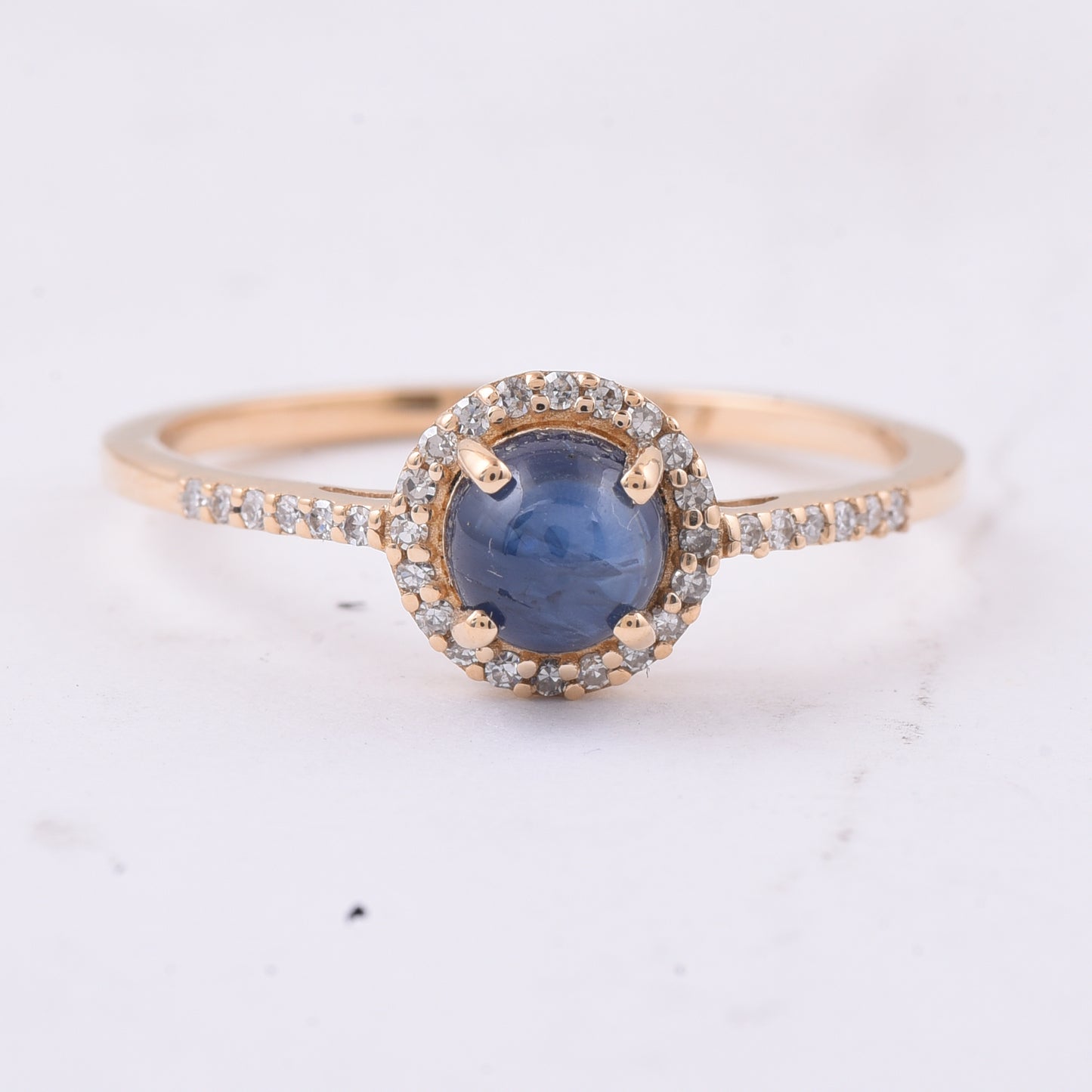 0.96 Ct Round Cabochon Cut Natural Sapphire 14K Gold Ring