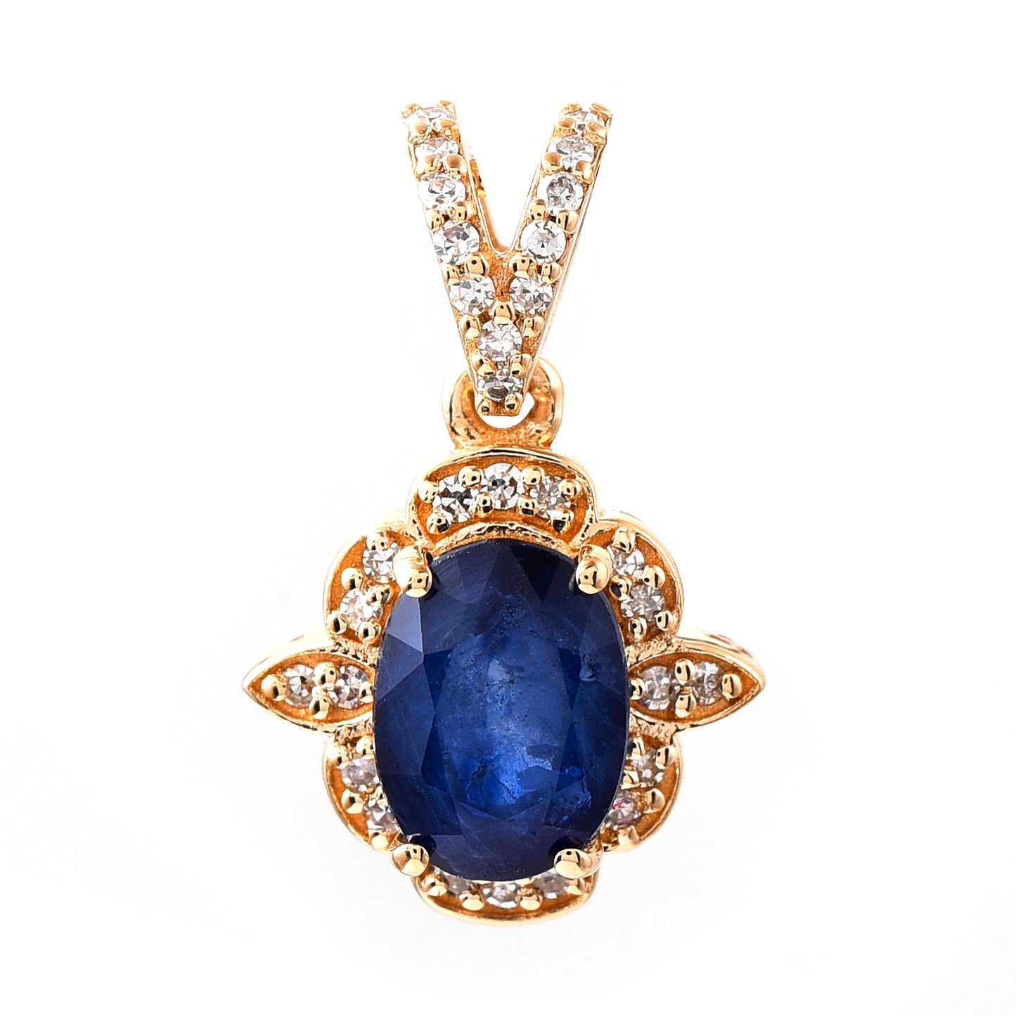 1.29 Ct Oval Mixed Cut Natural Sapphire 14K Gold Pendant