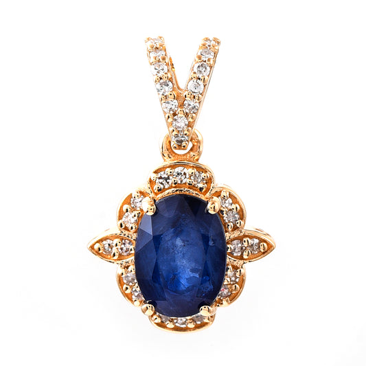 1.29 Ct Oval Mixed Cut Natural Sapphire 14K Gold Pendant