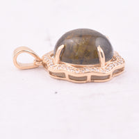 5.71 Ct Oval Cabochon Cut Natural Tourmaline 14K Gold Pendant