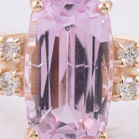 3.67 Ct Cushion Natural Kunzite 14K Gold Ring
