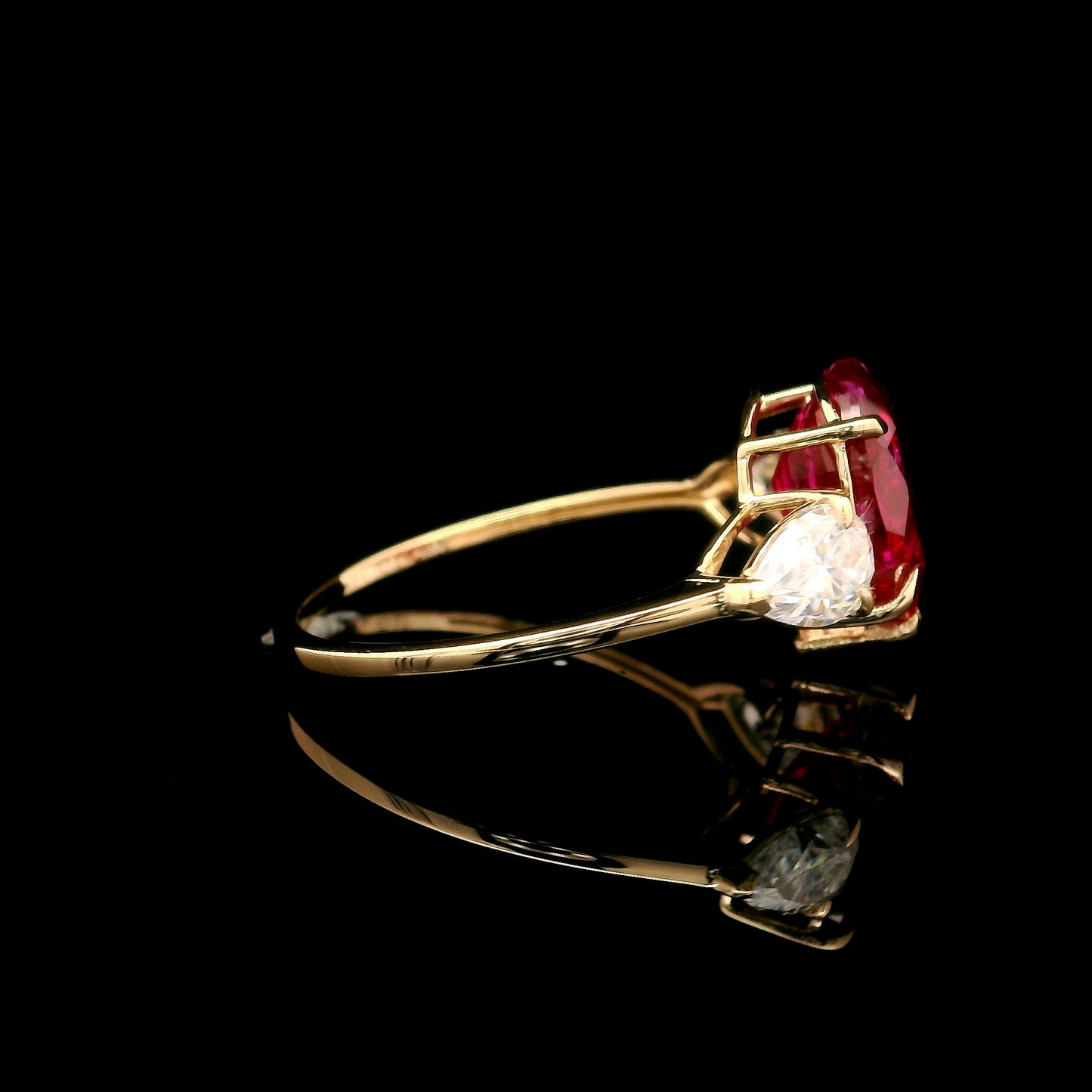 3.92 Ct Pear Mixed Cut Lab Grown Ruby 14K Gold Ring
