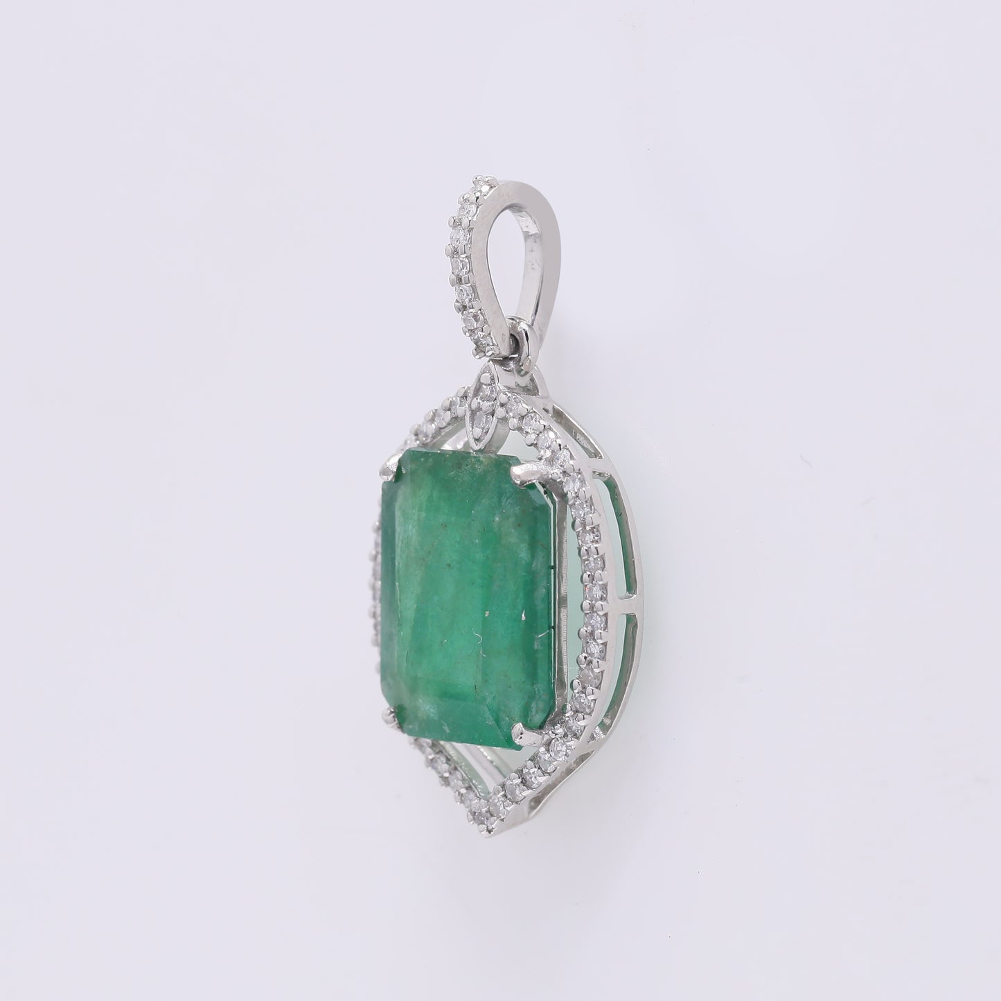 3.04 Ct Octagon Step Cut Natural Emerald 950 Platinum Pendant