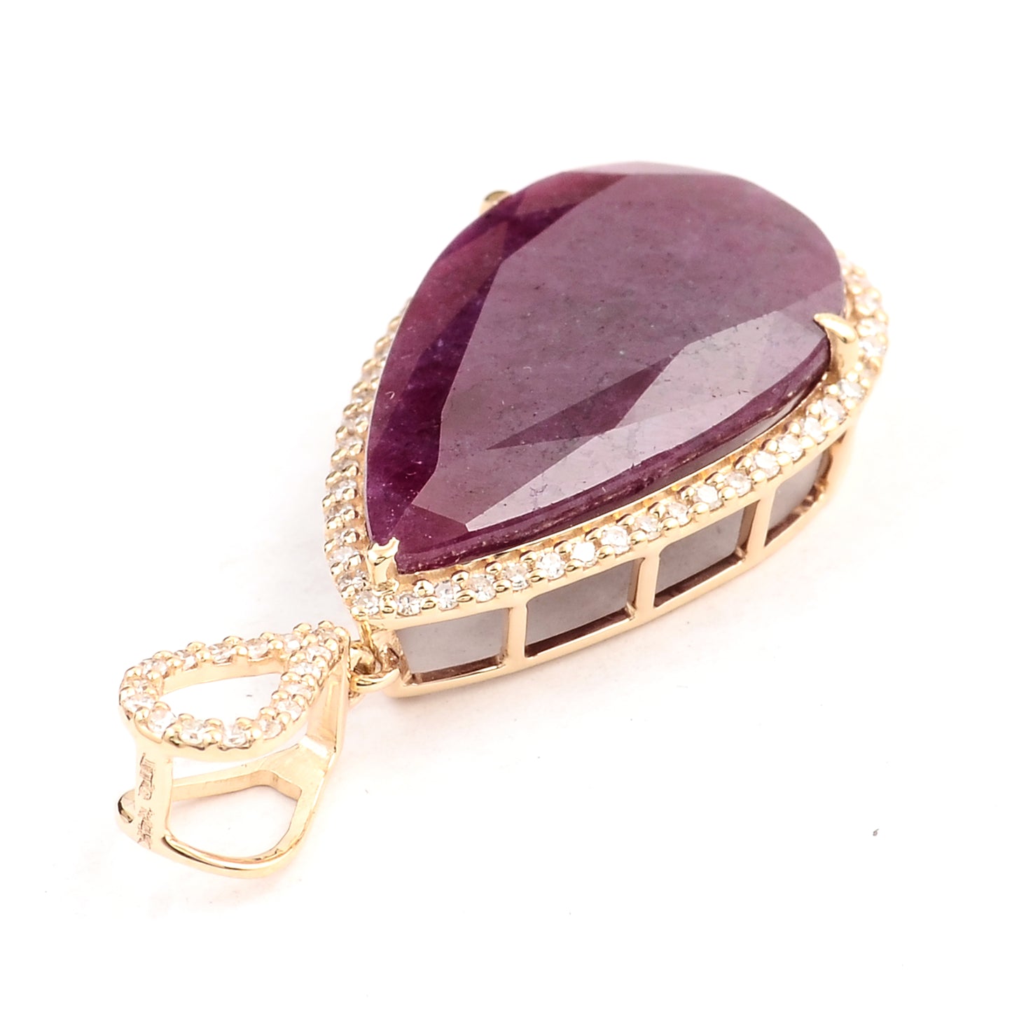 11.39 Ct Pear Mixed Cut Natural Corundum Ruby 14K Gold Pendant