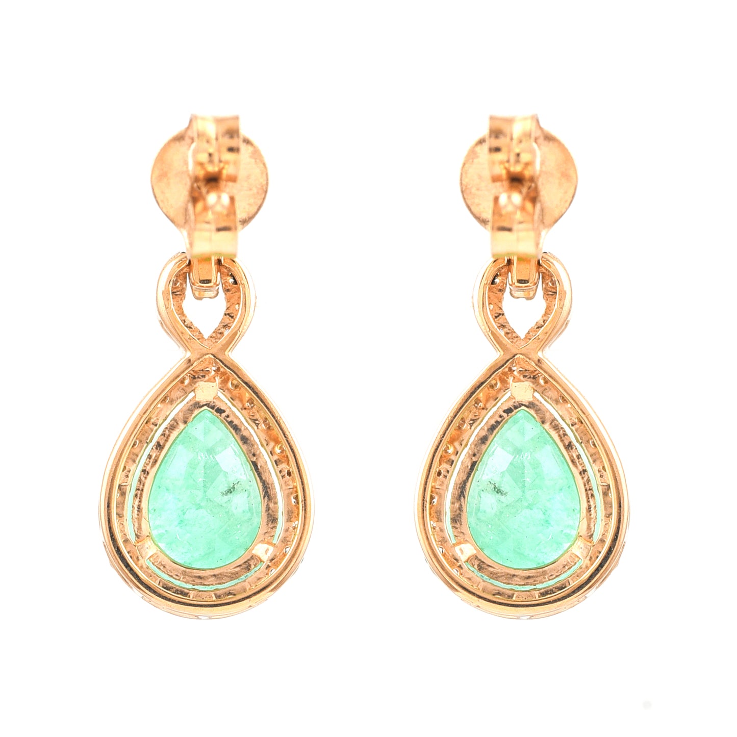 2.93 Ct Pear Mixed Cut Natural Emerald 14K Gold Earrings