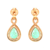 2.93 Ct Pear Mixed Cut Natural Emerald 14K Gold Earrings