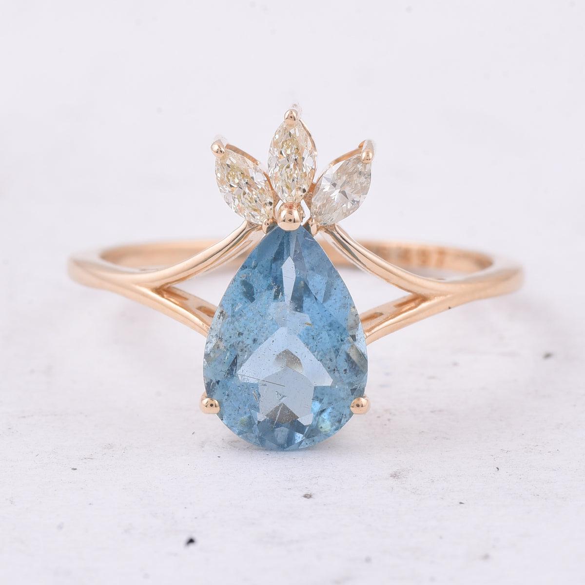 1.71 Ct Pear Natural Aquamarine 14K Gold Ring
