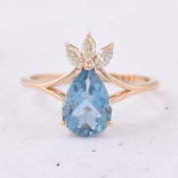 1.71 Ct Pear Natural Aquamarine 14K Gold Ring