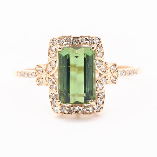 2.18 Ct Octagon Step Cut Natural Tourmaline 14K Gold Ring
