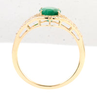 1.29 Ct Oval Mixed Cut Natural Beryl Emerald 14K Gold Ring