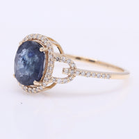2.39 Ct Oval Mixed Cut Natural Sapphire 14K Gold Ring