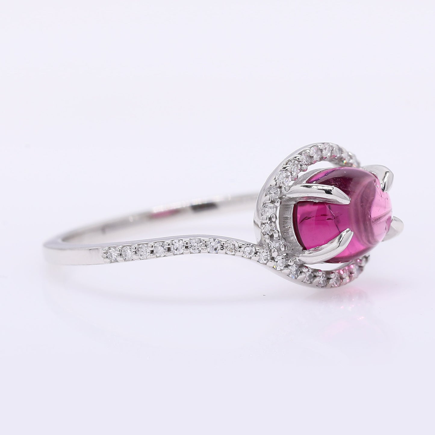 1.37 Ct Oval Cabochon Cut Natural Rubellite 950 Platinum Ring