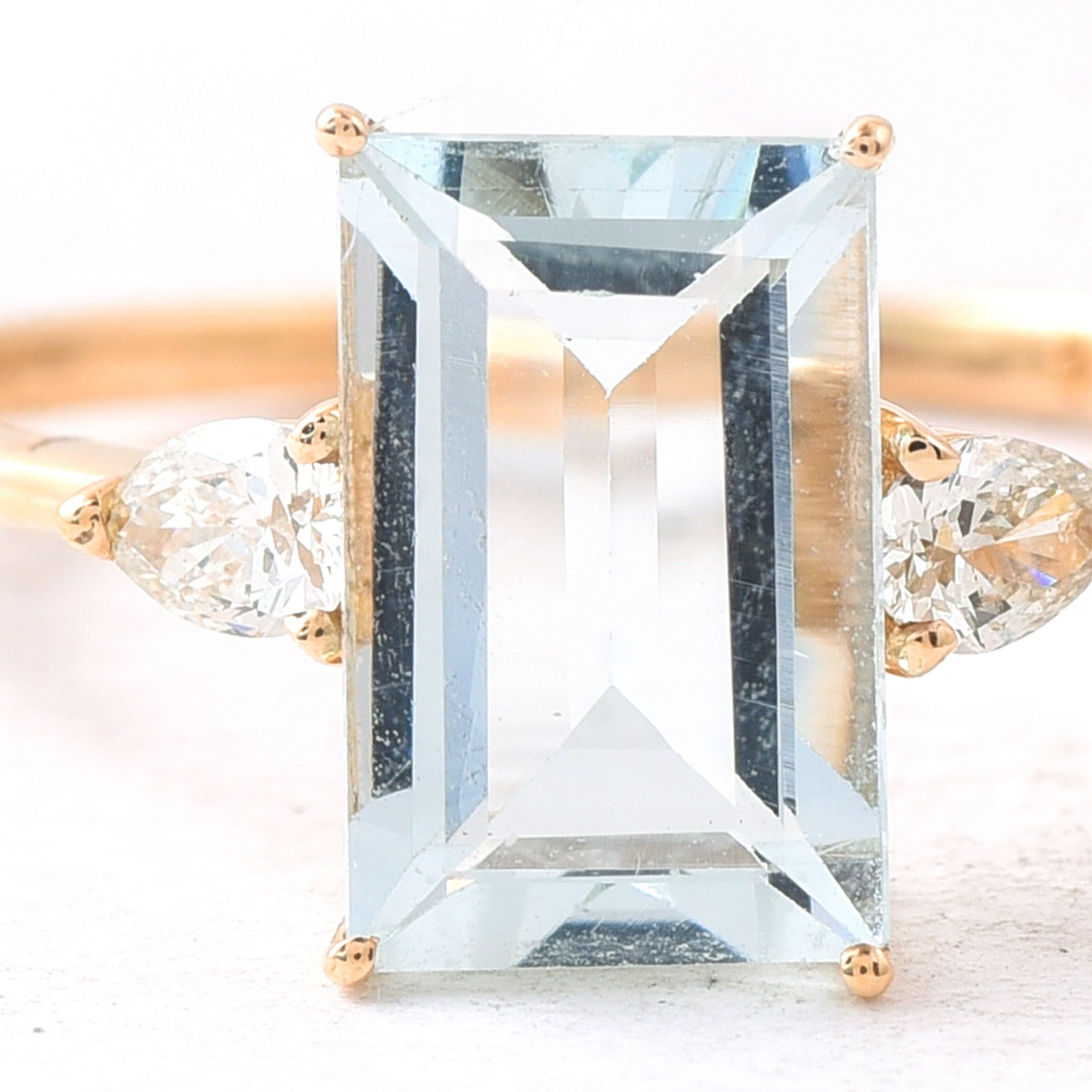 1.65 Ct Rectangle Step Cut Natural Aquamarine 14K Gold Ring