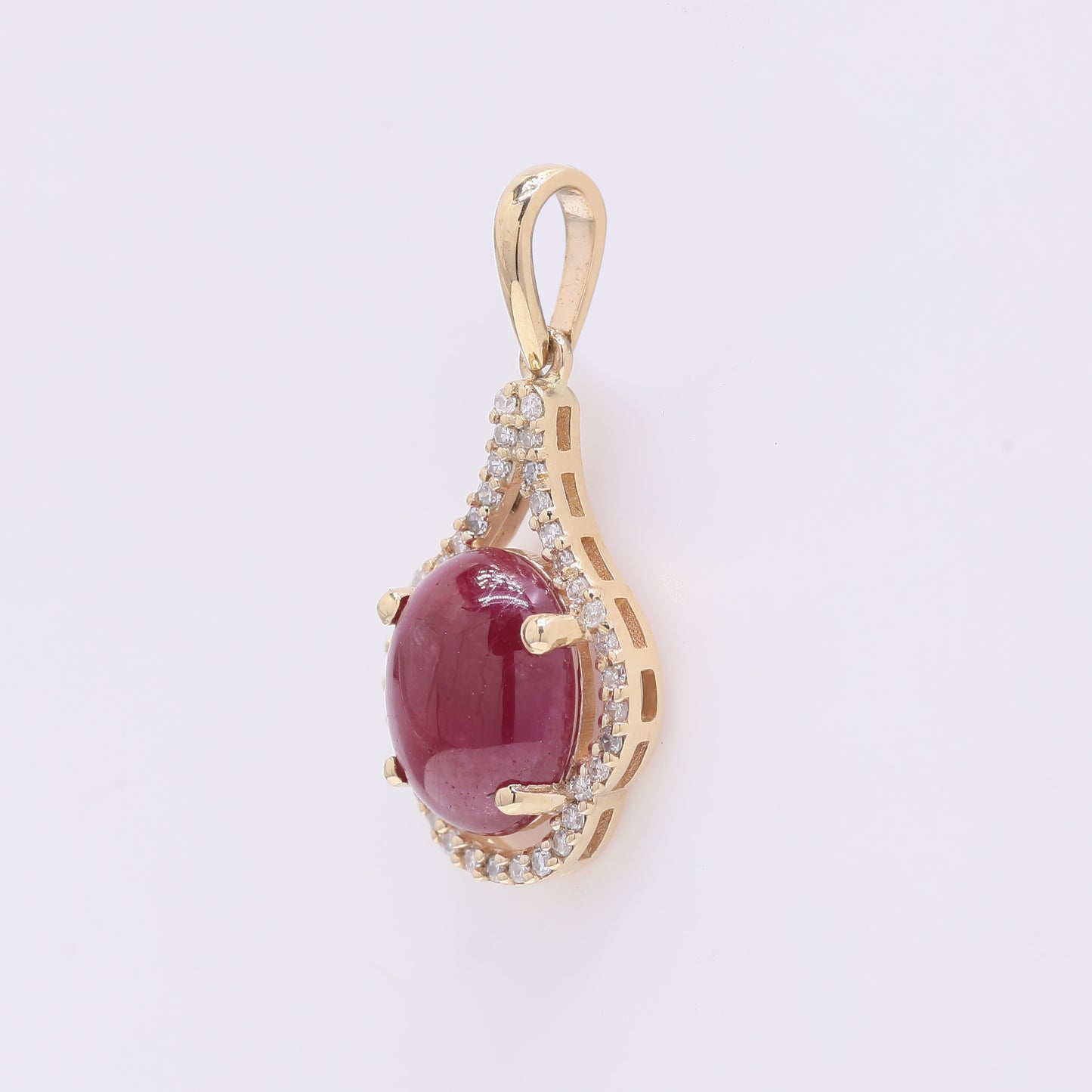 2.78 Ct Oval Cabochon Cut Natural Ruby 14K Gold Pendant