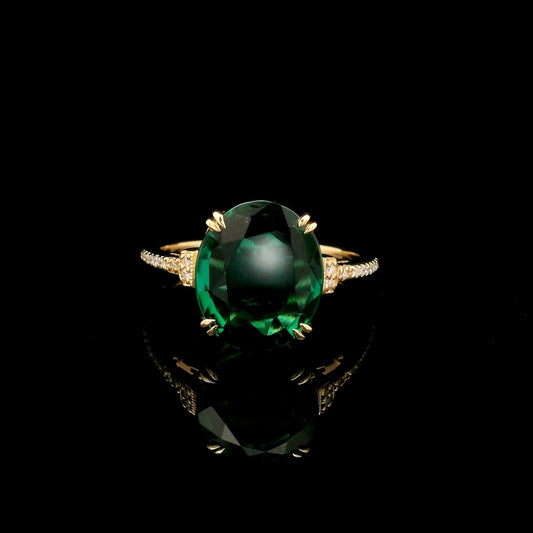 3.26 Ct Oval Mixed Cut Lab Grown Emerald 14K Gold Ring