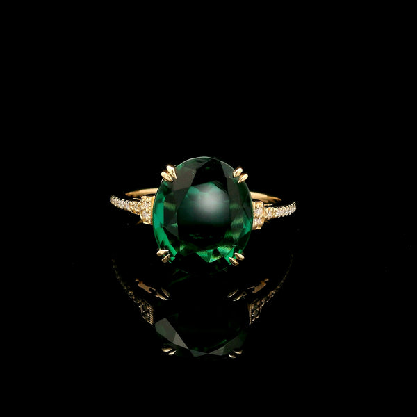 3.26 Ct Oval Mixed Cut Lab Grown Emerald 14K Gold Ring