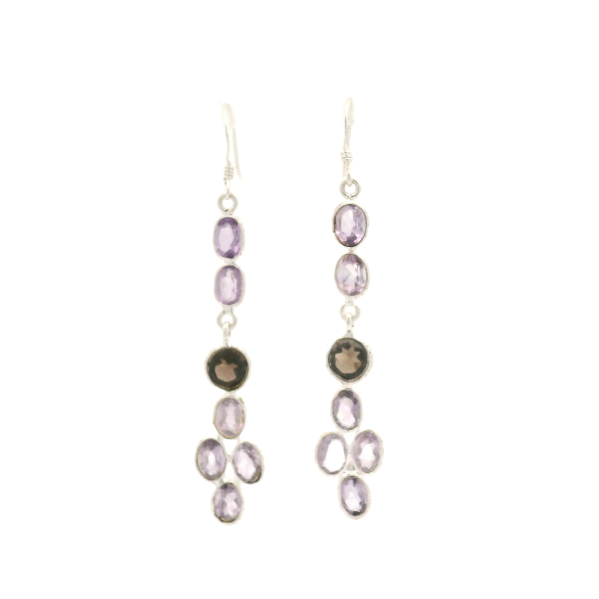 7.33 Ct Smoky Quartz, Amethyst 925 Sterling Silver Earrings
