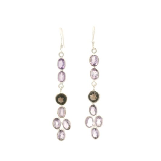 7.33 Ct Smoky Quartz, Amethyst 925 Sterling Silver Earrings