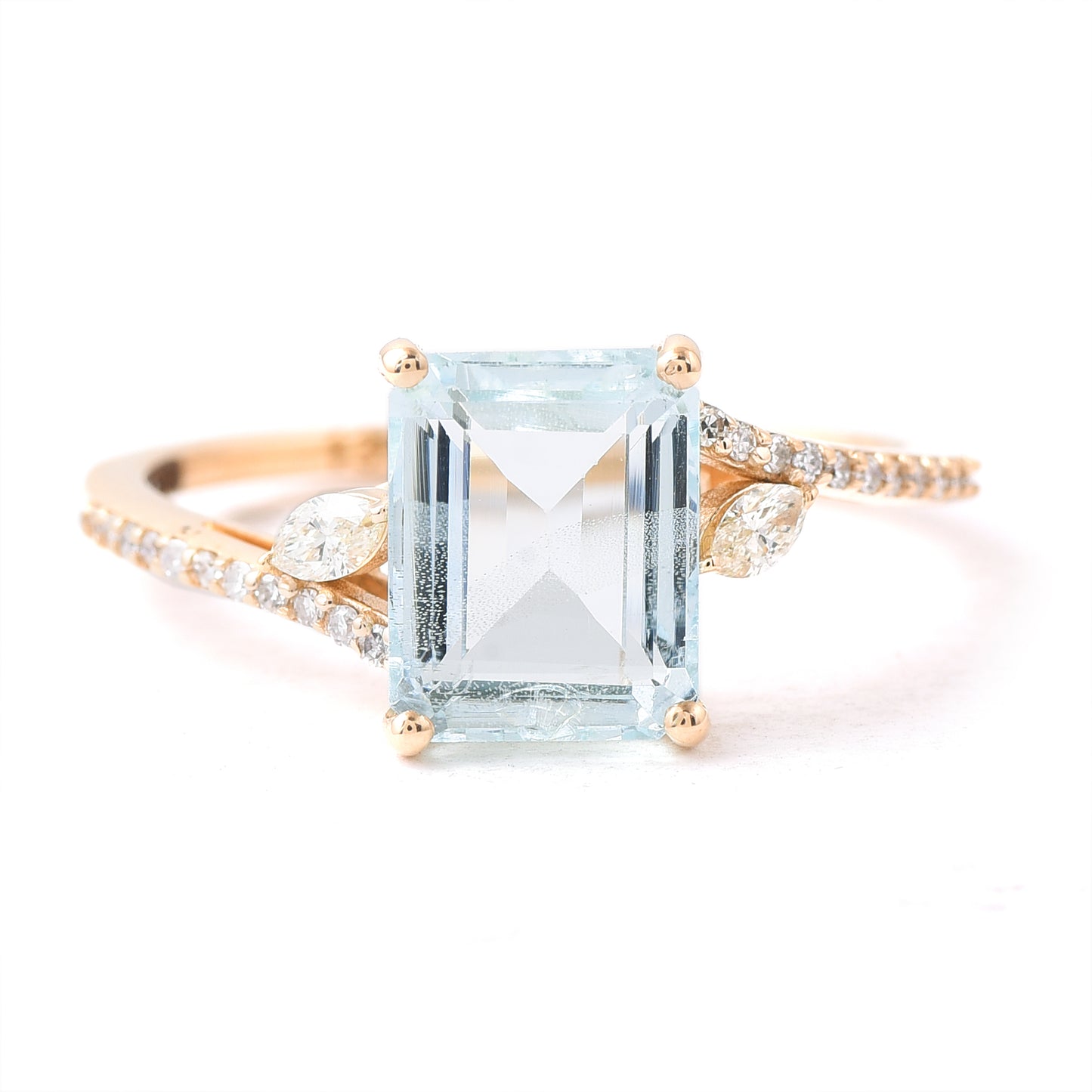 1.81 Ct Octagon Step Cut Natural Aquamarine 14K Gold Ring