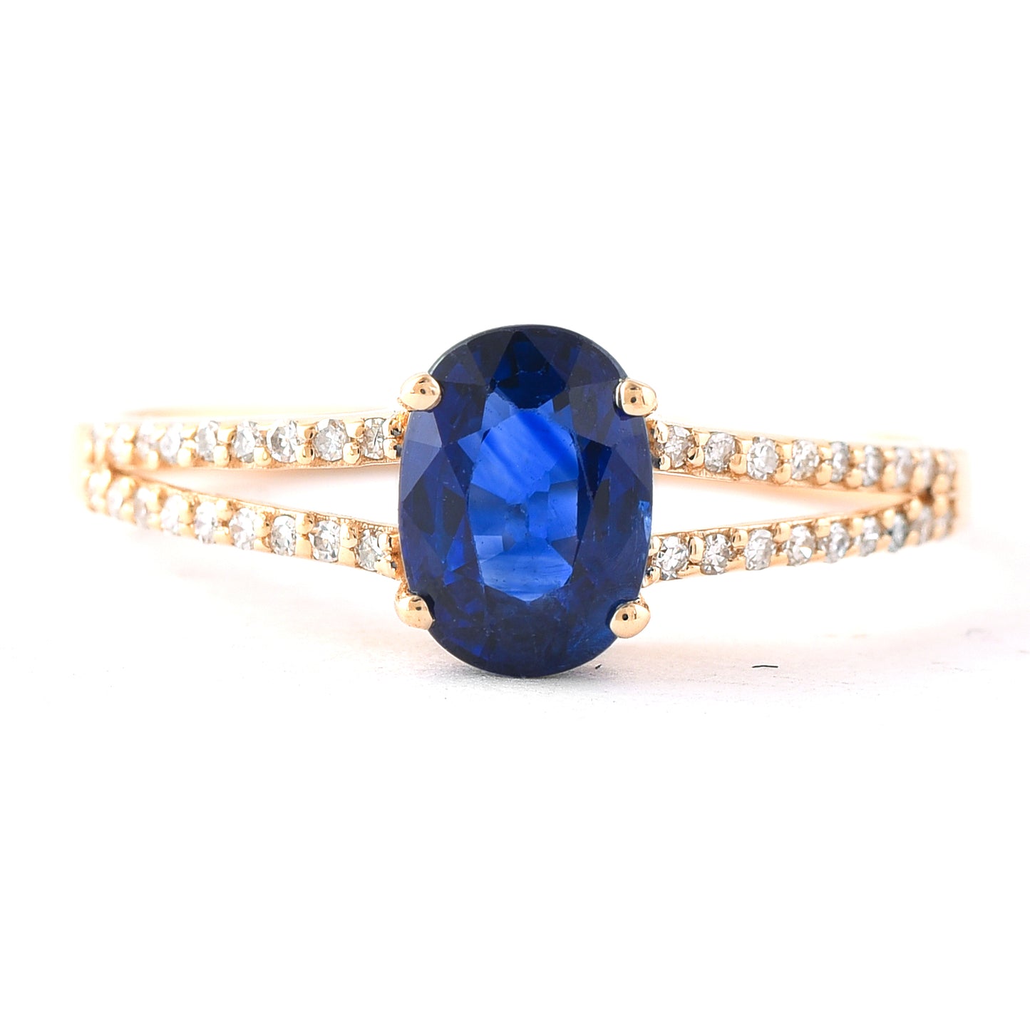 1.47 Ct Oval Mixed Cut Natural Sapphire 14K Gold Ring