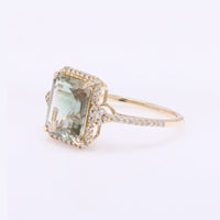2.84 Ct Emerald Cut Natural Plagioclase Feldspar Sunstone 14K Gold Ring