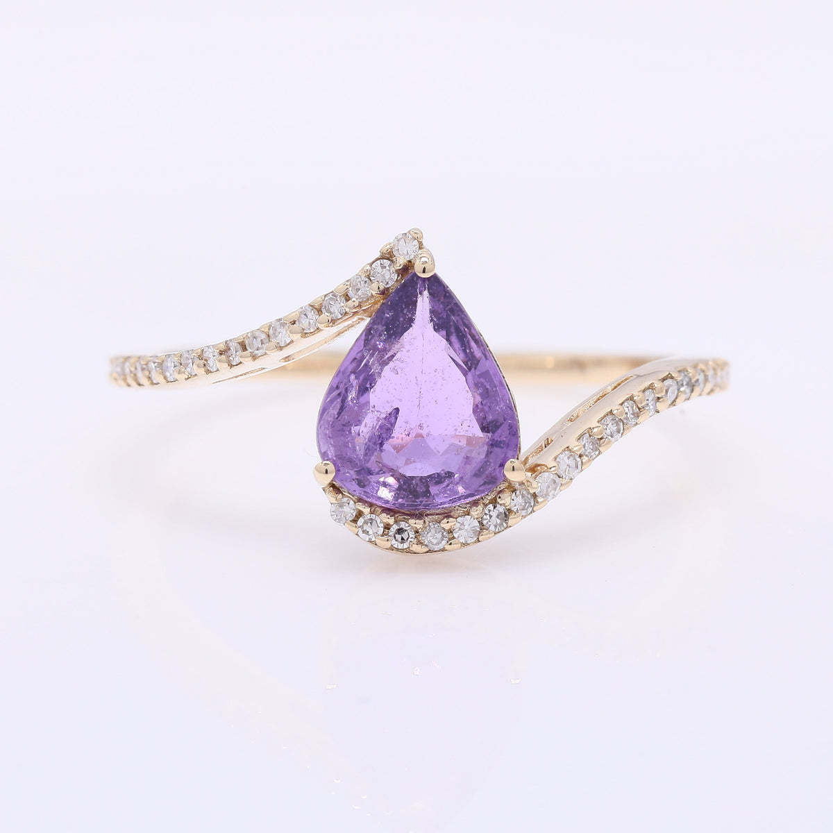 1.42 Ct Pear Mixed Cut Natural Purple Sapphire 14K Gold Ring