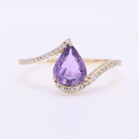 1.42 Ct Pear Mixed Cut Natural Purple Sapphire 14K Gold Ring