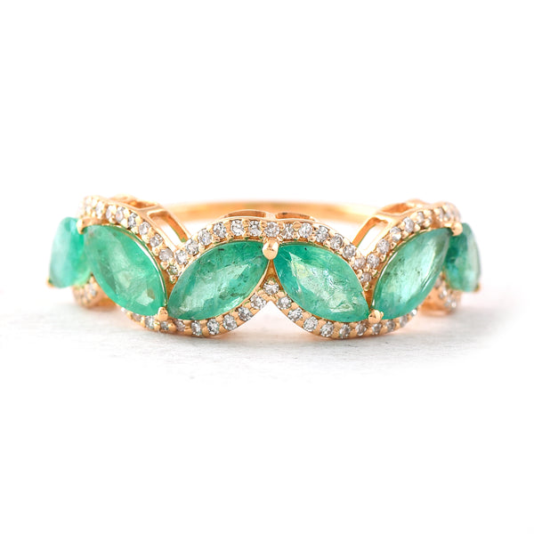 2.14 Ct Marquise Mixed Cut Natural Emerald 14K Gold Ring