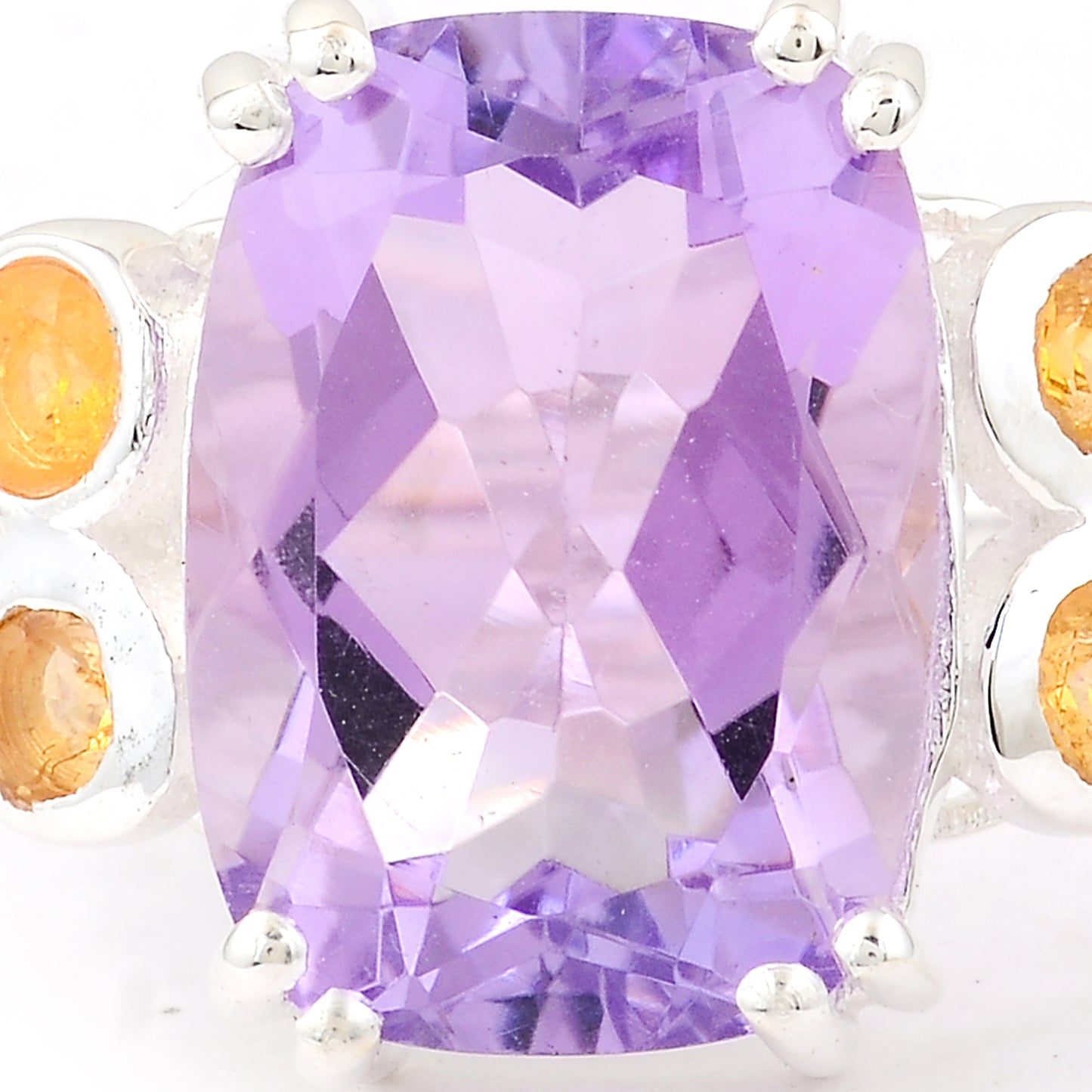 7.11 Ct Cushion Amethyst, Citrine 925 Sterling Silver Ring