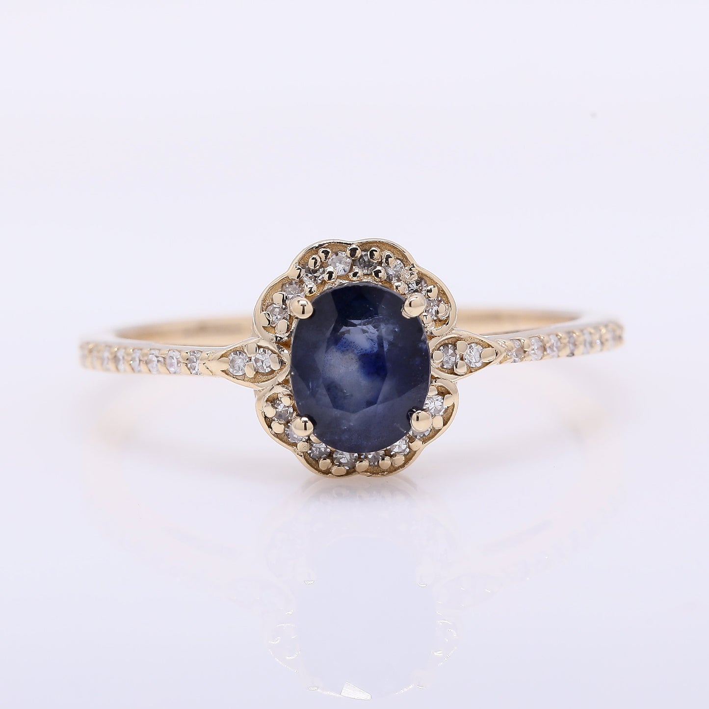 1.35 Ct Oval Mixed Cut Natural Sapphire 14K Gold Ring