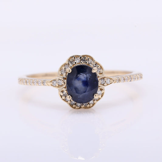 1.35 Ct Oval Mixed Cut Natural Sapphire 14K Gold Ring