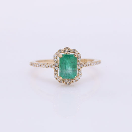 1.26 Ct Octagon Step Cut Natural Emerald 14K Gold Ring