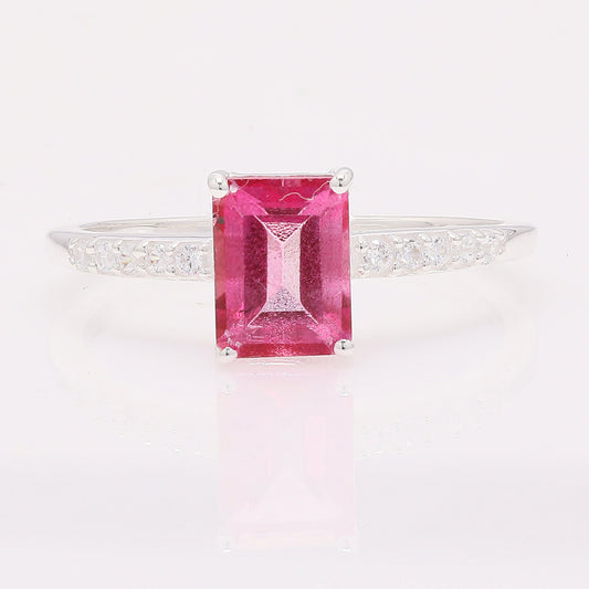 2.26 Ct Octagon Pink Topaz 925 Silver Ring