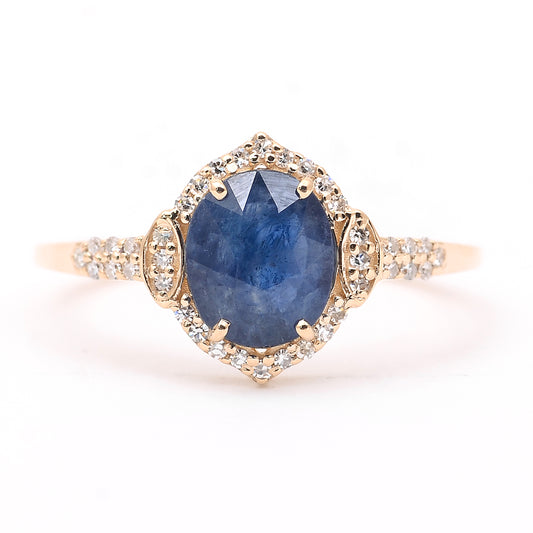 1.34 Ct Oval Mixed Cut Natural Sapphire 14K Gold Ring