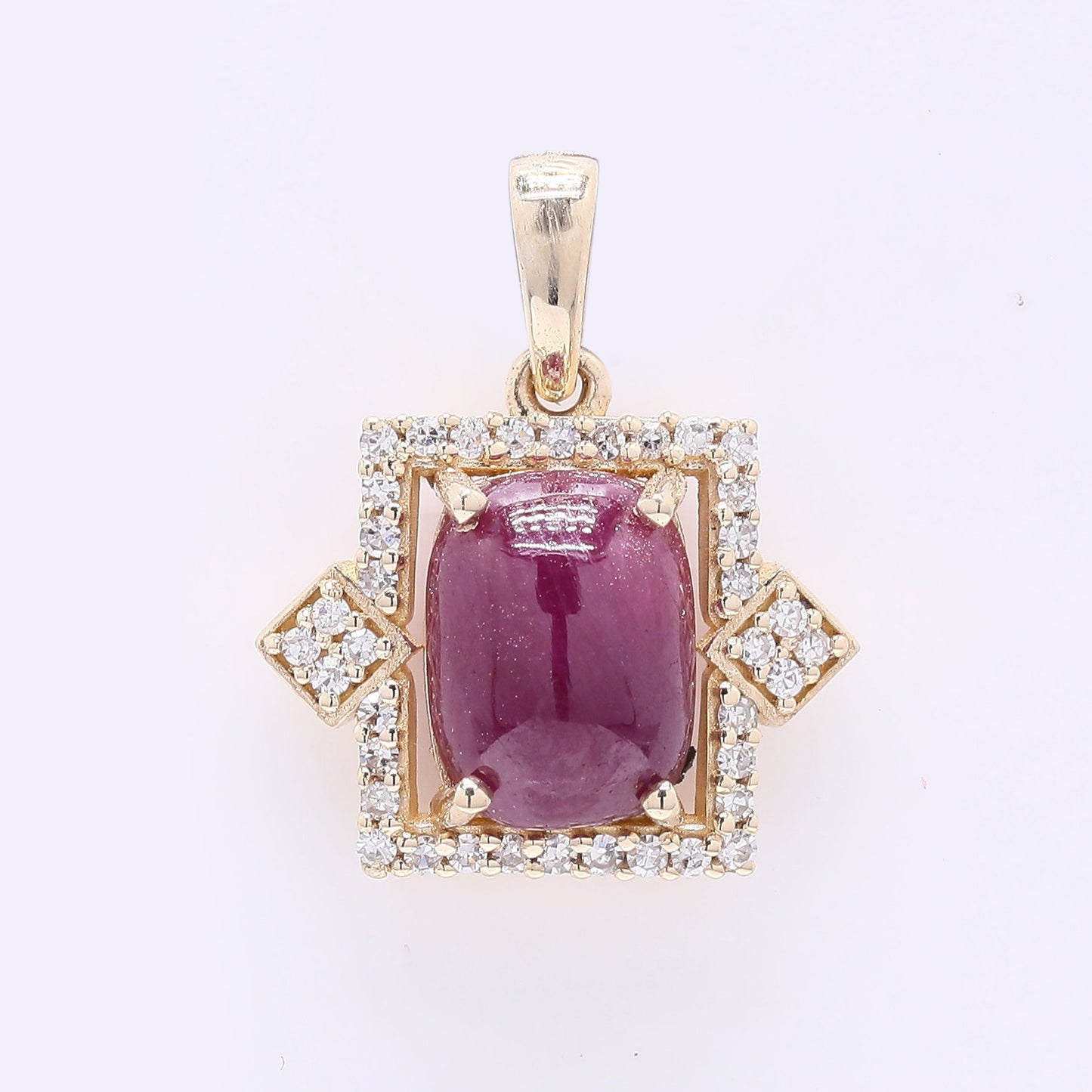 2.03 Ct Cushion Cabochon Natural Ruby 14K Gold Pendant