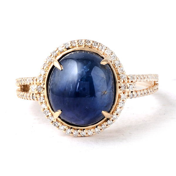 7.12 Ct Oval Cabochon Natural Corundum Sapphire 14K Gold Ring
