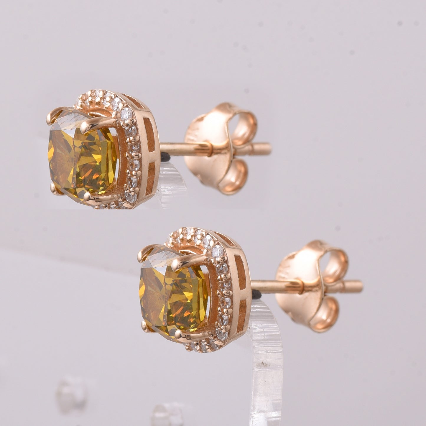 2.21 Ct Cushion Yellow Diamond 14K Gold Earrings