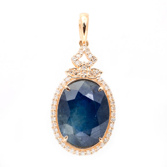 5.10 Ct Oval Mixed Cut Natural Sapphire 14K Gold Pendant