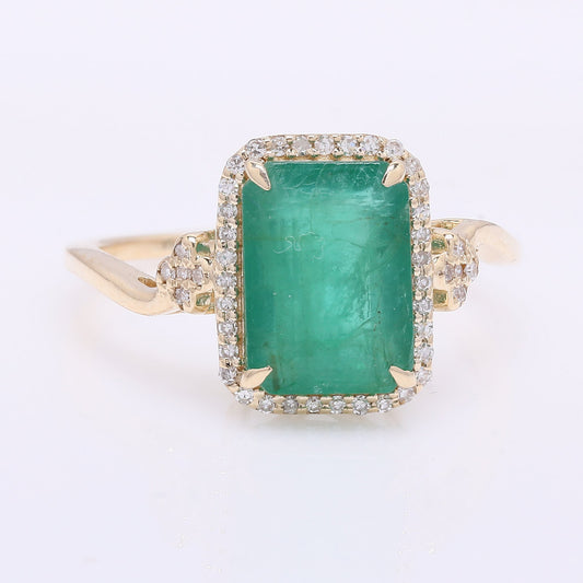 3.14 Ct Octagon Step Cut Natural Emerald 14K Gold Ring