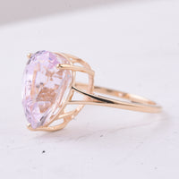 7.42 Ct Pear Natural Kunzite 14K Gold Ring