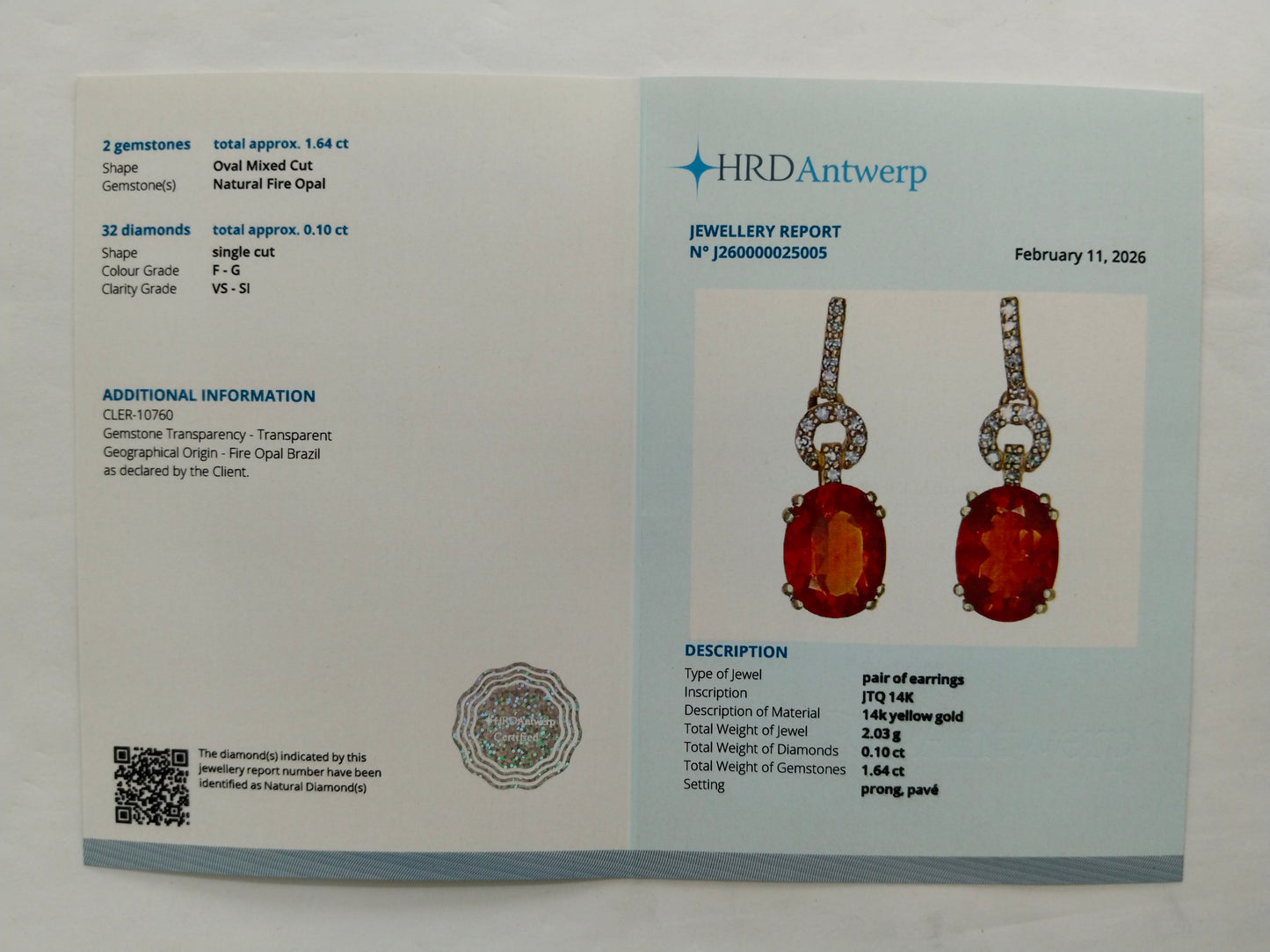 1.74 Ct Oval Mixed Cut Natural Fire Opal 14K Gold Earrings
