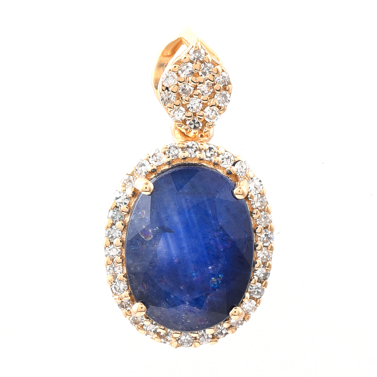 2.90 Ct Oval Mixed Cut Natural Sapphire 14K Gold Pendant