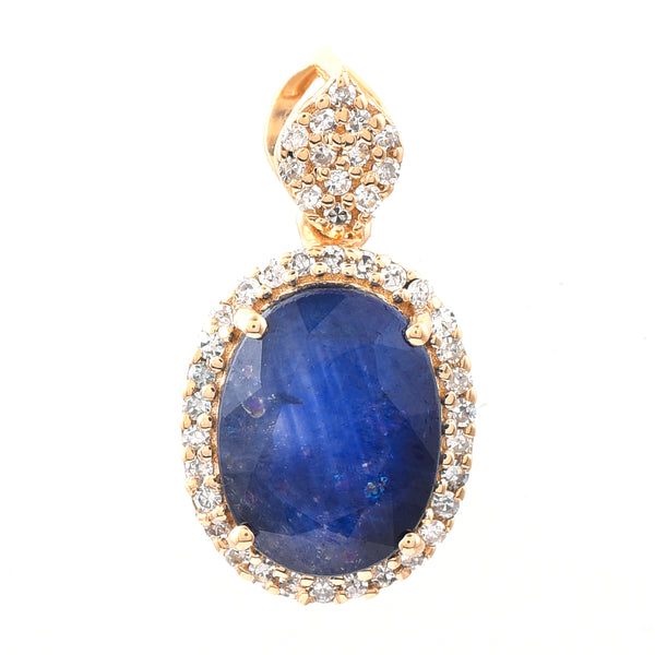 2.90 Ct Oval Mixed Cut Natural Sapphire 14K Gold Pendant