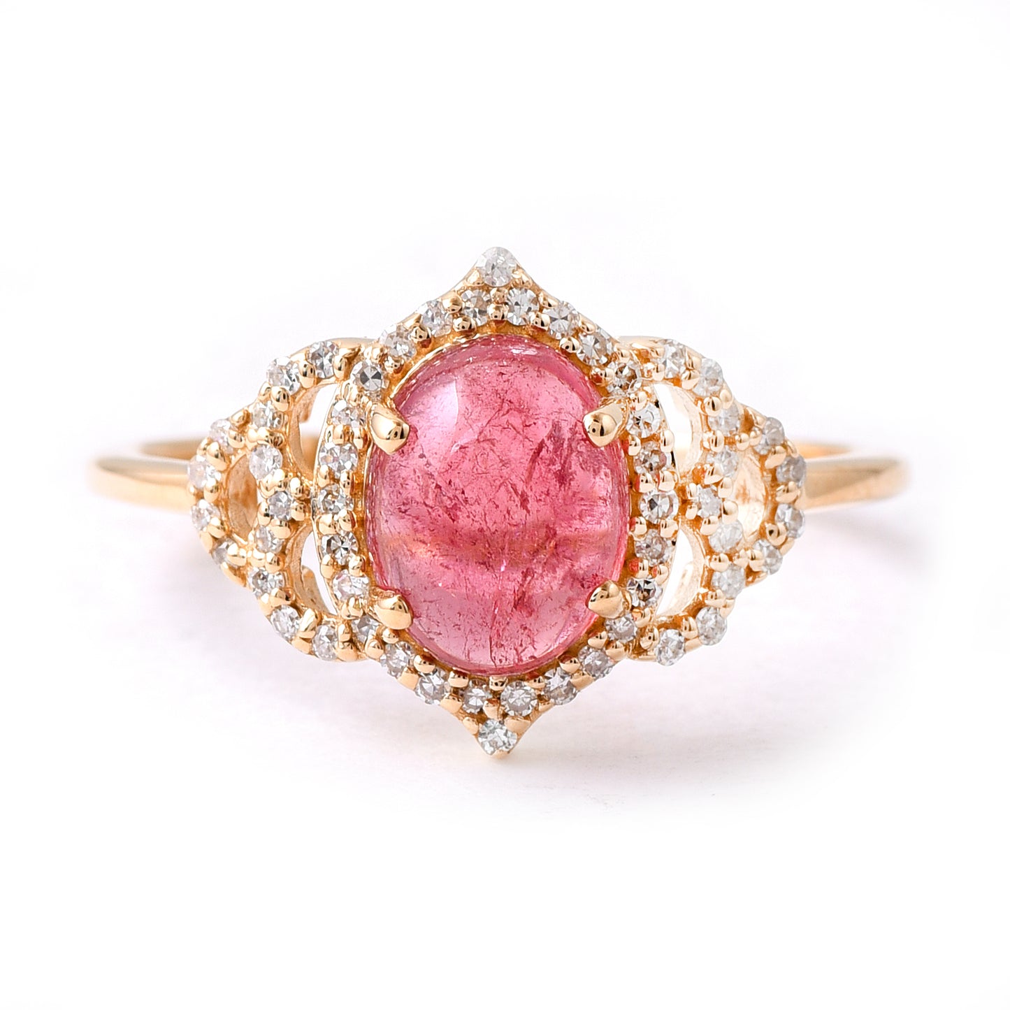 1.73 Ct Oval Cabochon Cut Natural Pink Tourmaline 14K Gold Ring