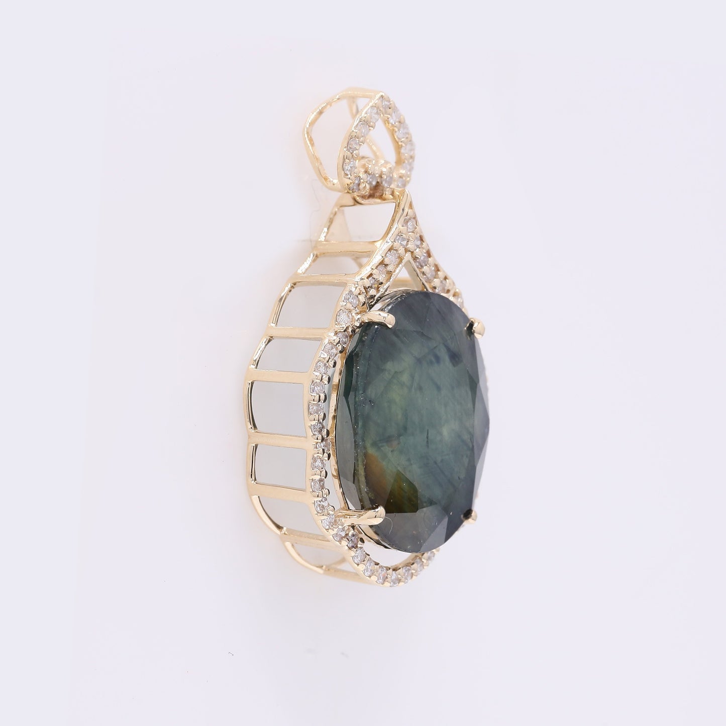 9.34 Ct Oval Mixed Cut Natural Sapphire 14K Gold Pendant