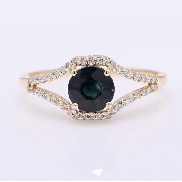 1.29 Ct Round Mixed Cut Natural Sapphire 14K Gold Ring
